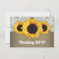 Zonnebloem Burlap en Kant Bruiloft RSVP Kaarten