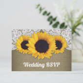 Zonnebloem Burlap en Kant Bruiloft RSVP Kaarten Kaartje (Staand voorkant)