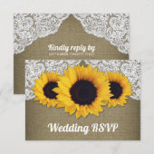 Zonnebloem Burlap en Kant Bruiloft RSVP Kaarten Kaartje (Voorkant / Achterkant)