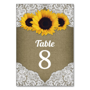 Zonnebloem Burlap Kant Trouwtafel Nummer Kaarten