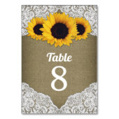 Zonnebloem Burlap Kant Trouwtafel Nummer Kaarten (Achterkant)
