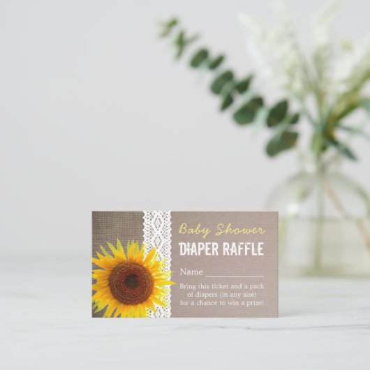 Zonnebloem Burlap & Lace Baby Luier Raffle Ticket Informatiekaartje (Staand voorkant)