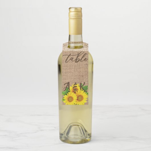 Zonnebloem Burlap Rustisch weddenschapsnummer Flessenhanger (Op fles)