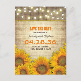 Zonnebloem burlap String Light Rustic Save the Dat Aankondigingskaart