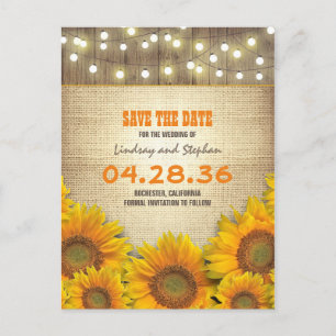 Zonnebloem burlap String Light Rustic Save the Dat Aankondigingskaart