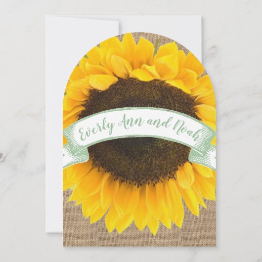 Zonnebloem Burlap Typografie Weddenschap Kaart (Achterkant)