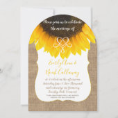 Zonnebloem Burlap Typografie Weddenschap Kaart (Voorkant)