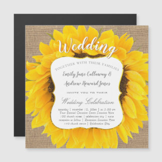 Zonnebloem Burlap Typografie Weddenschap Magnetische Uitnodiging