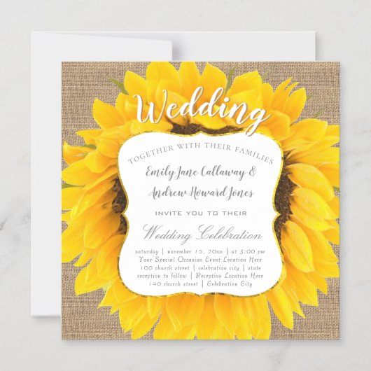 Zonnebloem Burlap Typografie Weddenschap Magnetische Uitnodiging (Voorkant)