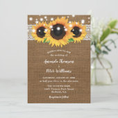 Zonnebloem Burlap Wedding Invitations Kaart (Staand voorkant)