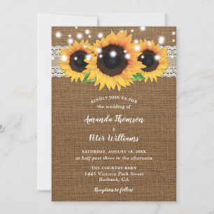  Zonnebloem Burlap Wedding Invitations Kaart