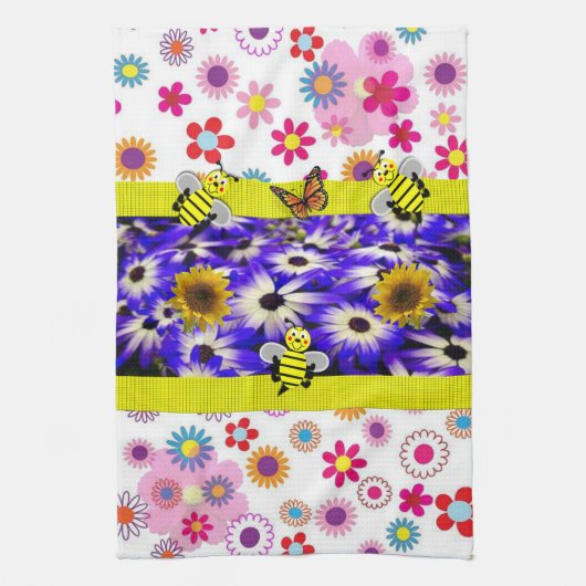 Zonnebloem Butterfly Bumblebee Kitchen Towel Theedoek (Verticaal)