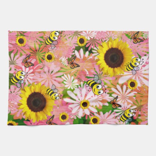 Zonnebloem Butterfly Bumblebee Kitchen Towel Theedoek (Horizontaal)
