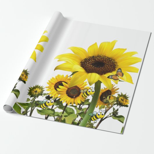 Zonnebloem Buttterfly Matte Wrapping Paper Cadeaupapier (Uitgerold)