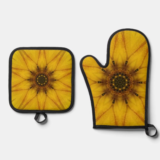 zonnebloem caleidoscoop ovenwant & pannenlap set (Voorkant)