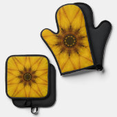 zonnebloem caleidoscoop ovenwant & pannenlap set (Voorkant / Achterkant)