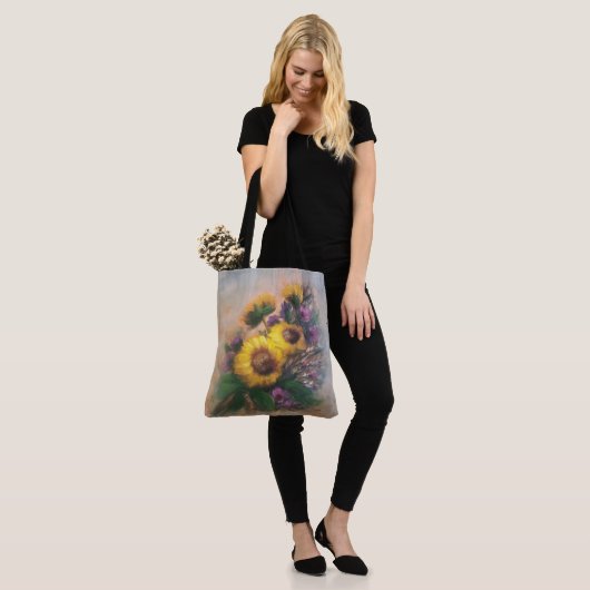Zonnebloem canvas tas (Op model)
