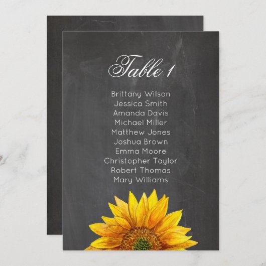 Zonnebloem. Chalkboard bloemen bruiloft zithoek gr Kaart (Voorkant / Achterkant)