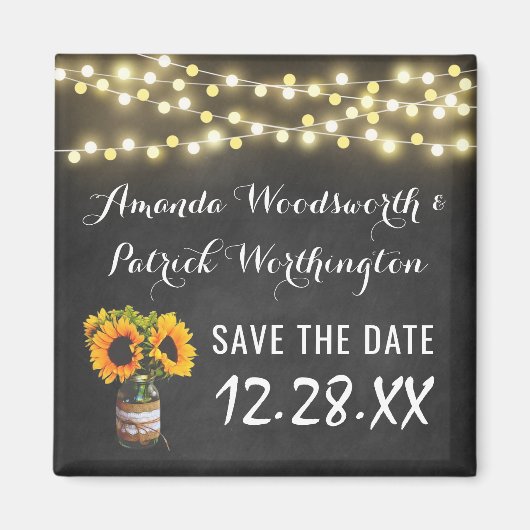 Zonnebloem Chalkboard Country Rustic Save the Date Magneet (Voorkant)