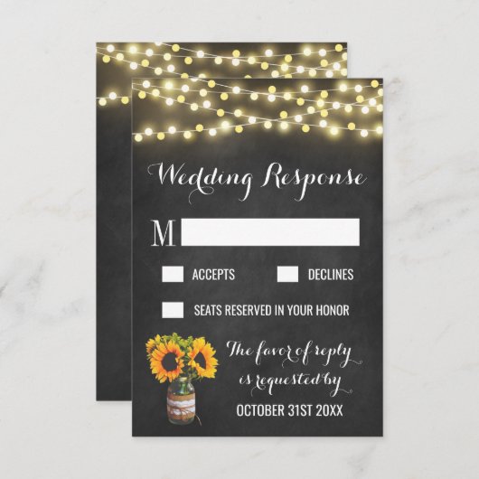 Zonnebloem Chalkboard Country Weddenschap RSVP-kaa RSVP Kaartje (Voorkant / Achterkant)