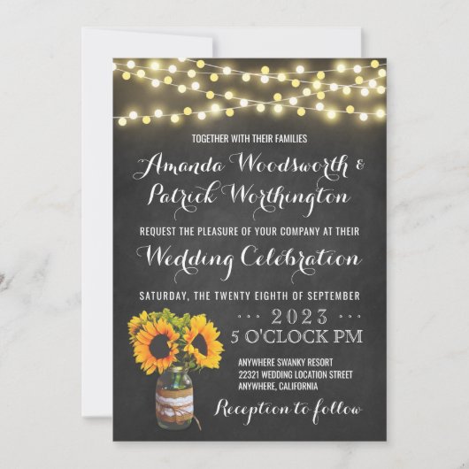Zonnebloem Chalkboard Country Wedding Invitations Kaart (Voorkant)