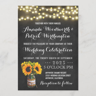 Zonnebloem Chalkboard Country Wedding Invitations Kaart