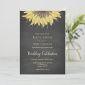 Zonnebloem Chalkboard Rustic Country Wedding Kaart (Staand voorkant)