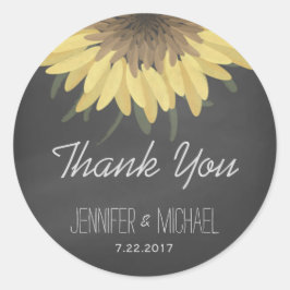 Zonnebloem Chalkboard Rustic Wedding Bedankt Ronde Sticker
