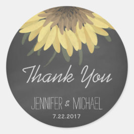 Zonnebloem Chalkboard Rustic Wedding Bedankt Ronde Sticker