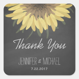 Zonnebloem Chalkboard Rustic Wedding Bedankt Vierkante Sticker