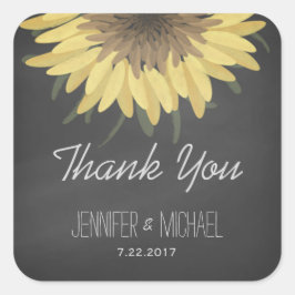 Zonnebloem Chalkboard Rustic Wedding Bedankt Vierkante Sticker