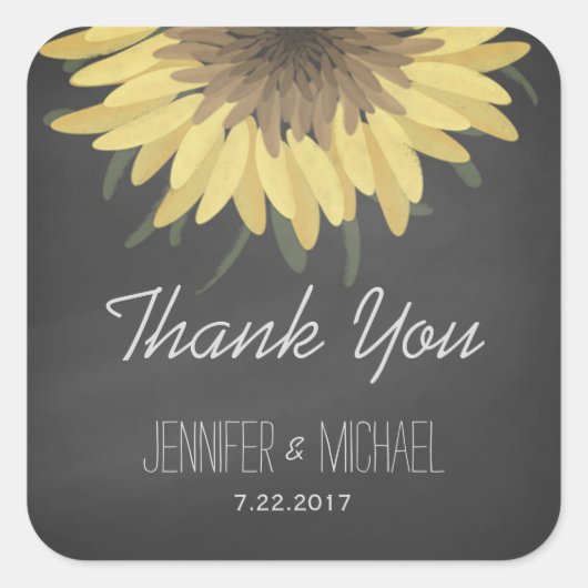 Zonnebloem Chalkboard Rustic Wedding Bedankt Vierkante Sticker (Voorkant)