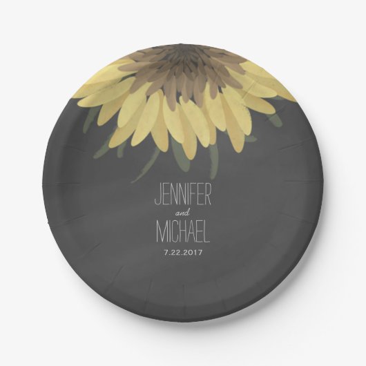 Zonnebloem Chalkboard Rustic Wedding Papieren Bordje (Voorkant)