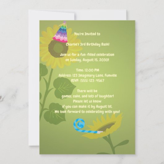 Zonnebloem Charlie Birthday Kaart (Achterkant)