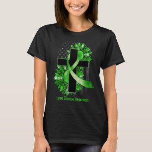 Zonnebloem Christelijk kruis groen lint Lyme ziekt T-shirt