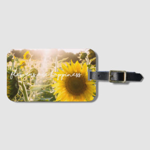 Zonnebloem citaat "bloemen zijn geluk" bagagelabel