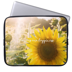 Zonnebloem citaat "bloemen zijn geluk" laptop sleeve