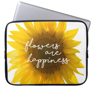 Zonnebloem citaat "bloemen zijn geluk" laptop sleeve