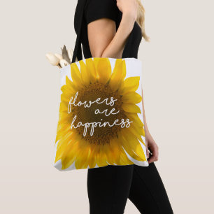 Zonnebloem citaat "bloemen zijn geluk" tote bag