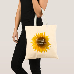 Zonnebloem citaat "bloemen zijn geluk" tote bag