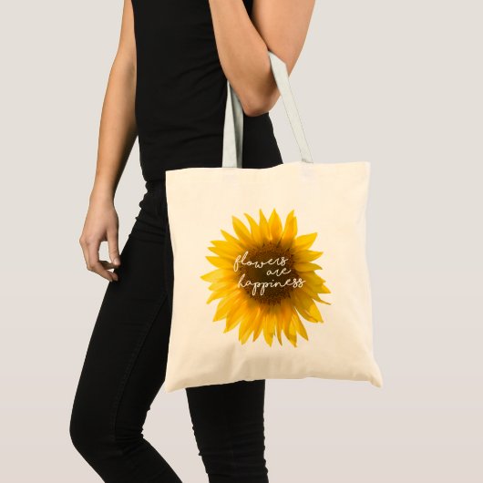 Zonnebloem citeert "bloemen zijn geluk" tote bag (Voorkant (product))
