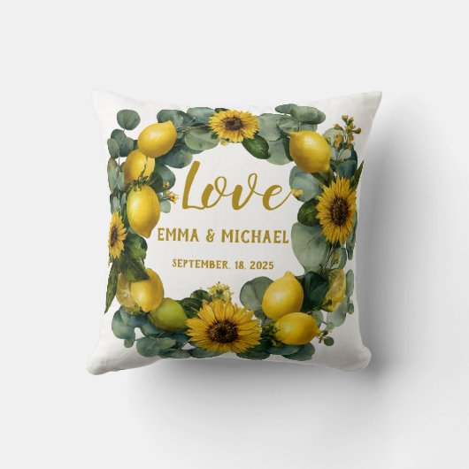 Zonnebloem Citroen Krans Liefde Design Kussen (Achterkant)