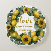 Zonnebloem Citroen Krans Liefde Design Rond Kussen (Achterkant)