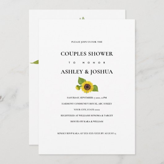 Zonnebloem Cluster Paren Trouwdouche Kaart (Voorkant / Achterkant)