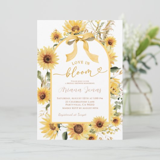 Zonnebloem Coquette Bow Love in Bloom Vrijgezellen Kaart (Staand voorkant)