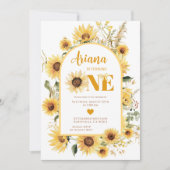 Zonnebloem Coquette Eerste Verjaardag Uitnodiging (Voorkant)