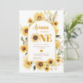 Zonnebloem Coquette Eerste Verjaardag Uitnodiging (Staand voorkant)
