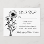 Zonnebloem Country Bloemen Zwart Wit Huwelijk RSVP Uitnodiging Briefkaart (Voorkant)