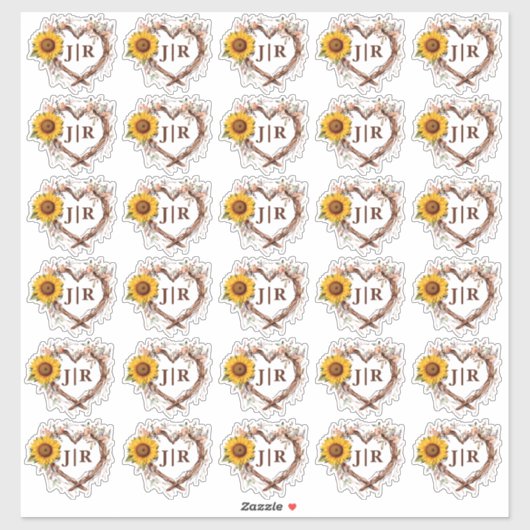Zonnebloem Country Monogram Rustieke Trouwstickers Sticker (Vel)