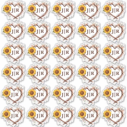 Zonnebloem Country Monogram Rustieke Trouwstickers Sticker (Voorkant)